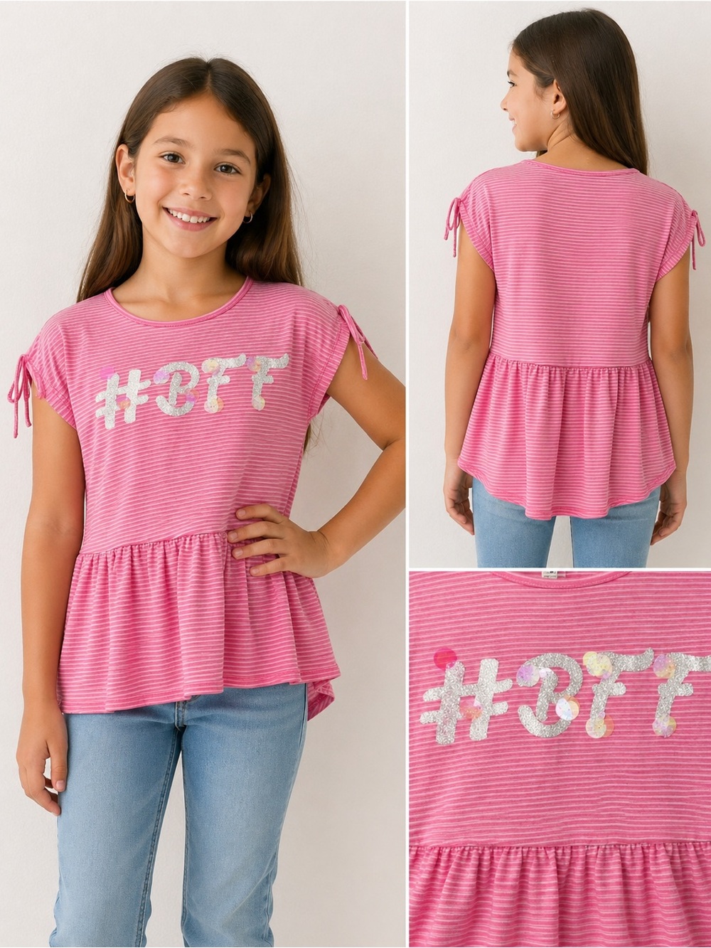 Speechless Girls Pink Striped Peplum Top #BFF Size M Cute Casual